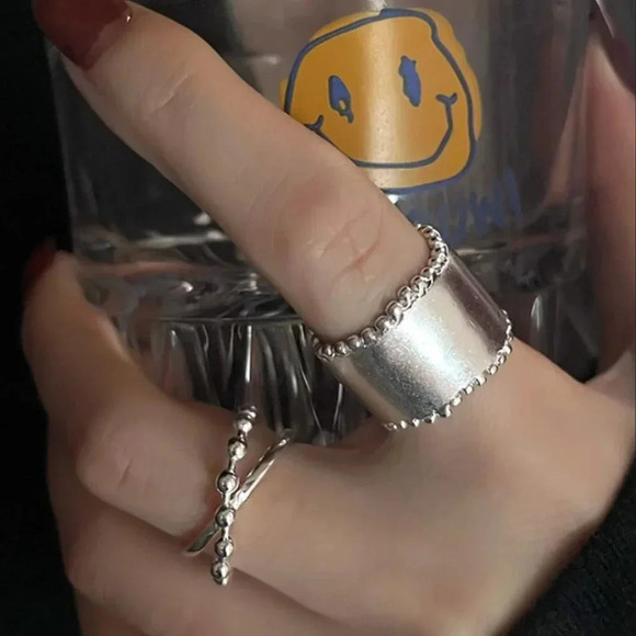 925 Sterling Silver Minimalist Chunky Statement Ring Dainty Bead Cross Ring - Picture 5 of 5